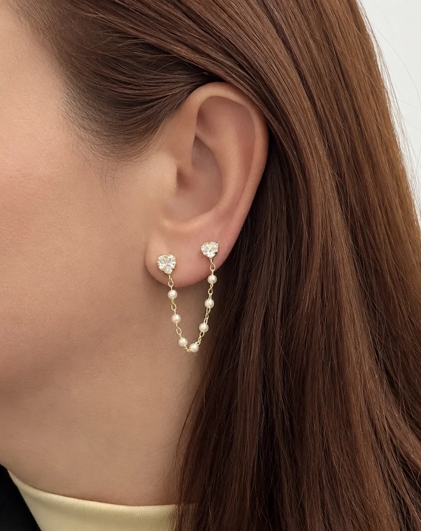 Brinco Ear Line Pérola Elegante Feminino